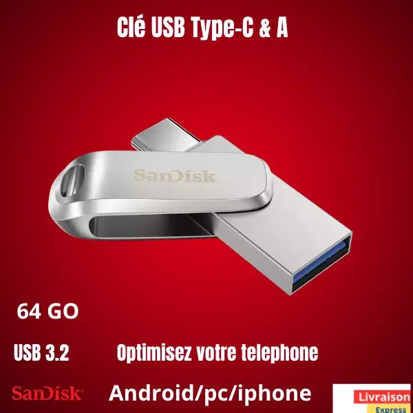 Clé USB Type-C™ SanDisk Ultra Dual Drive Luxe 64GO