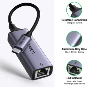 Adaptateur UGREEN  USB C vers Ethernet Gigabit RJ45 vers USB 3.0